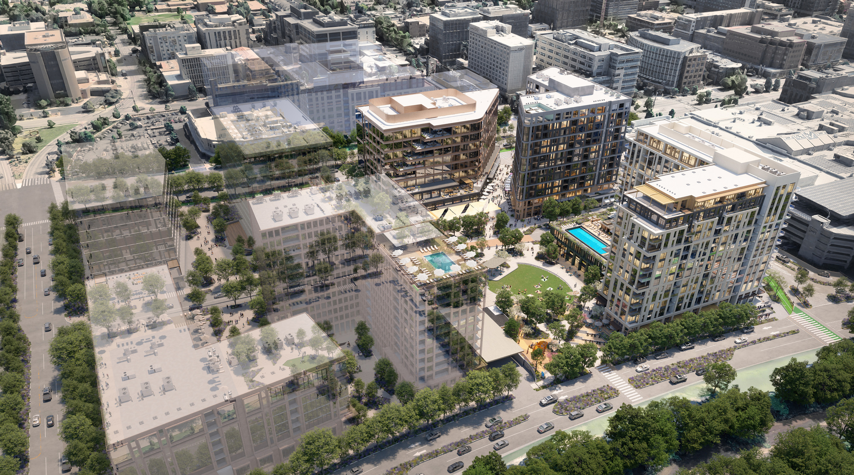 A rendering of the buildings on the Cherry Creek West site